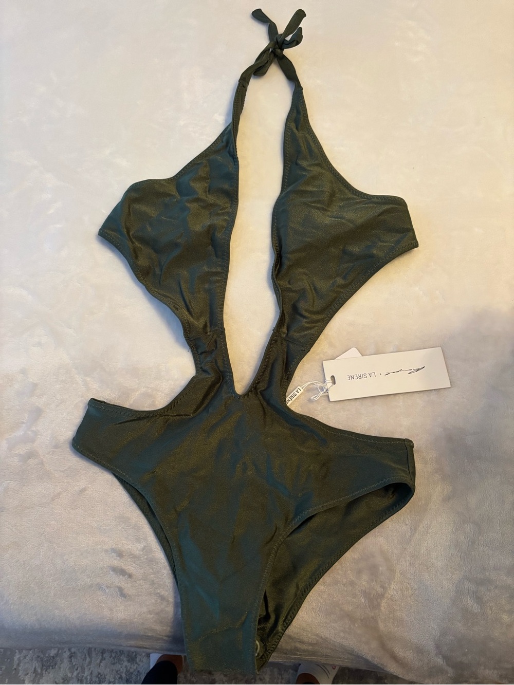 Olive Green One-Piece Swimsuit - Halter Cutout
